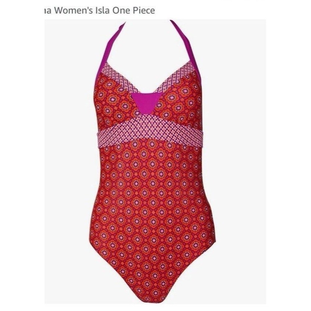 PRANA Womens XL Red Purple Fuchsia One Piece Swim Suit Bathing Suit